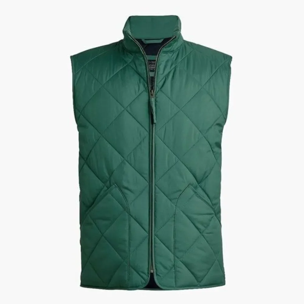 J Crew Men's Quilted Walker Vest Lined Green Patch Pockets Size XL $98